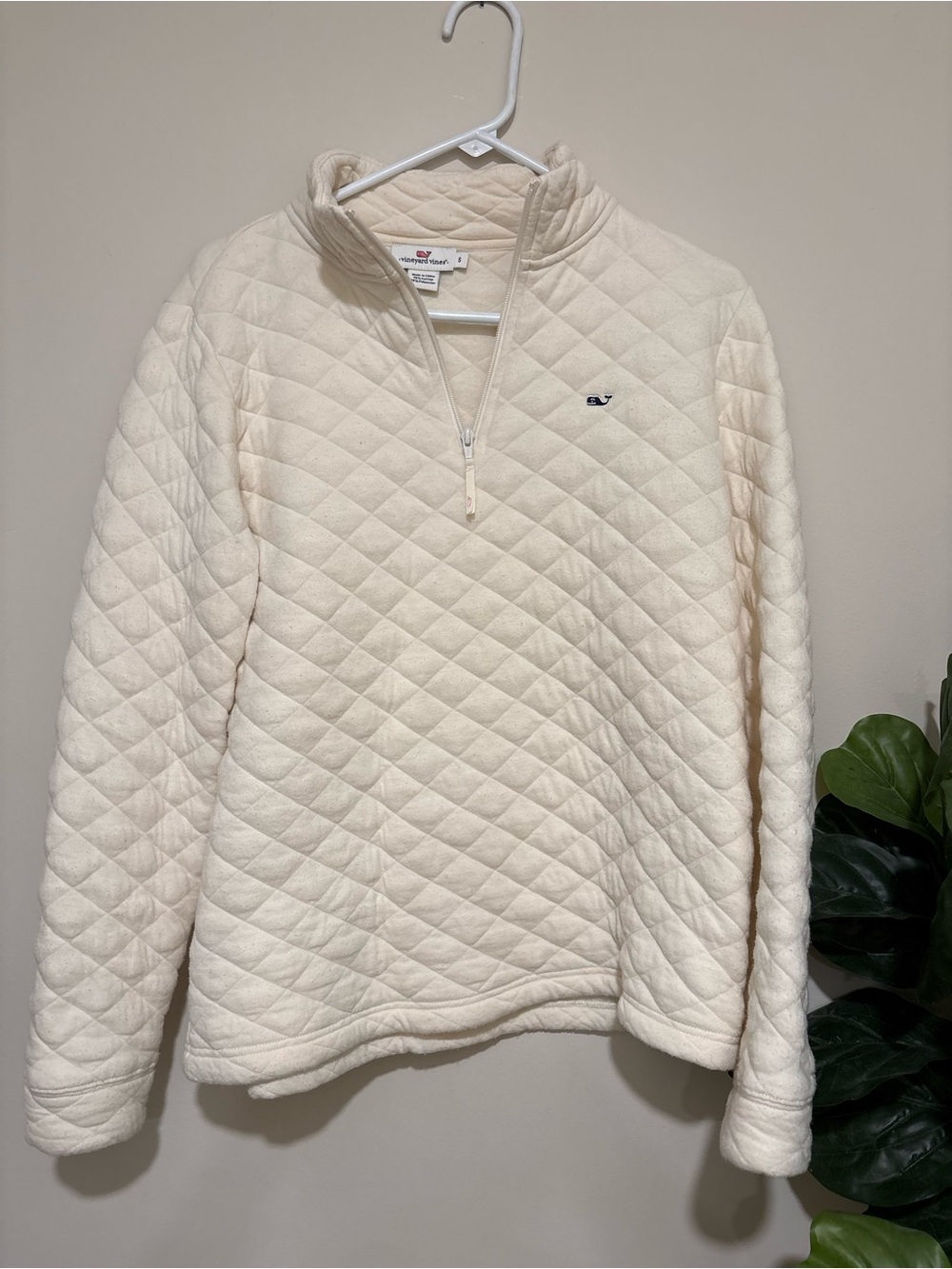 Vineyard Vines Cream Quilted Half-Zip Pullover
